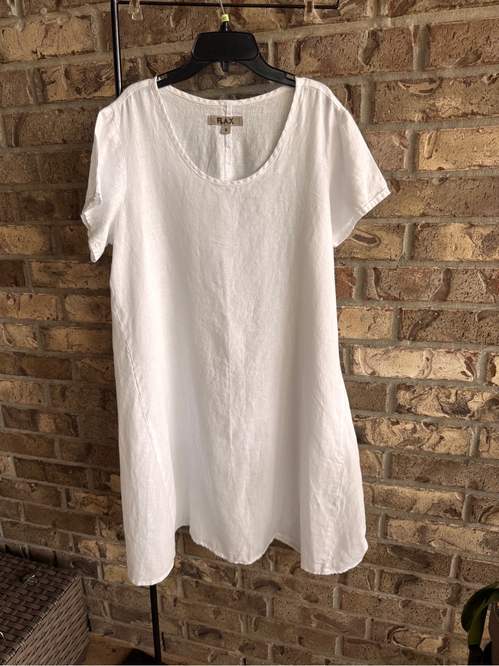 FLAX White 100% Linen Shift Dress Size S